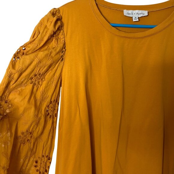 Jack + Avery Mustard Yellow Puff Sleeve Eyelet Top Women’s Plus Size 1X Boho - Picture 6 of 6